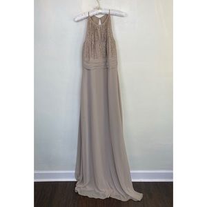 B2 Jasmine Tan Beige Lace Long Dress Bridesmaid